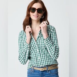 J Crew Olive Green Gingham Blouse - NWT